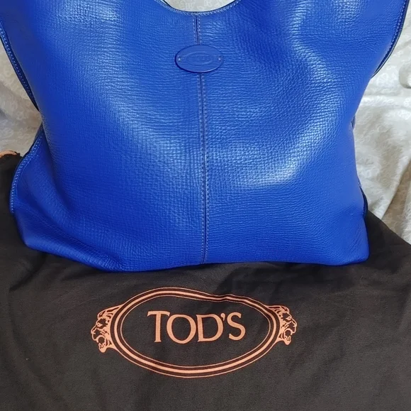 TOD'S Cobalt Blue Leather Shoulder Tote Bag - Picture 12 of 16